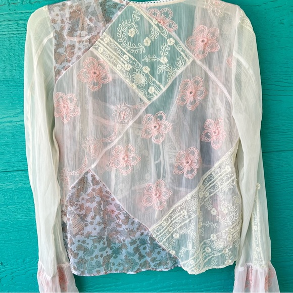 FREE PEOPLE X REVOLVE Bloomfield Patched SHEER EMBROIDERED Top SIZE LARGE EUC - Picture 6 of 12